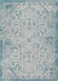 Unique Loom Outdoor Aztec Coba Machine Made Border Rug Teal, Ivory/Gray 7' 1" x 10' 0"
