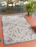 Unique Loom Outdoor Aztec Coba Machine Made Border Rug Charcoal Gray, Ivory/Gray 10' 0" x 13' 0"