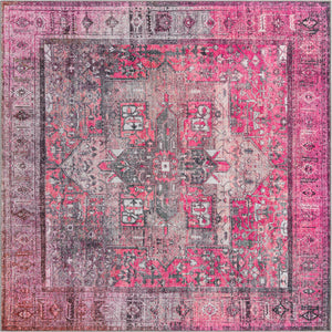 Unique Loom Timeless Peter Machine Made Abstract Rug Pink, Black/Ivory/Light Brown 7' 6" x 7' 7"