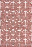 Unique Loom Outdoor Coastal Ahoy Machine Made Solid Print Rug Rust Red, Ivory/Gray 6' 1" x 9' 0"