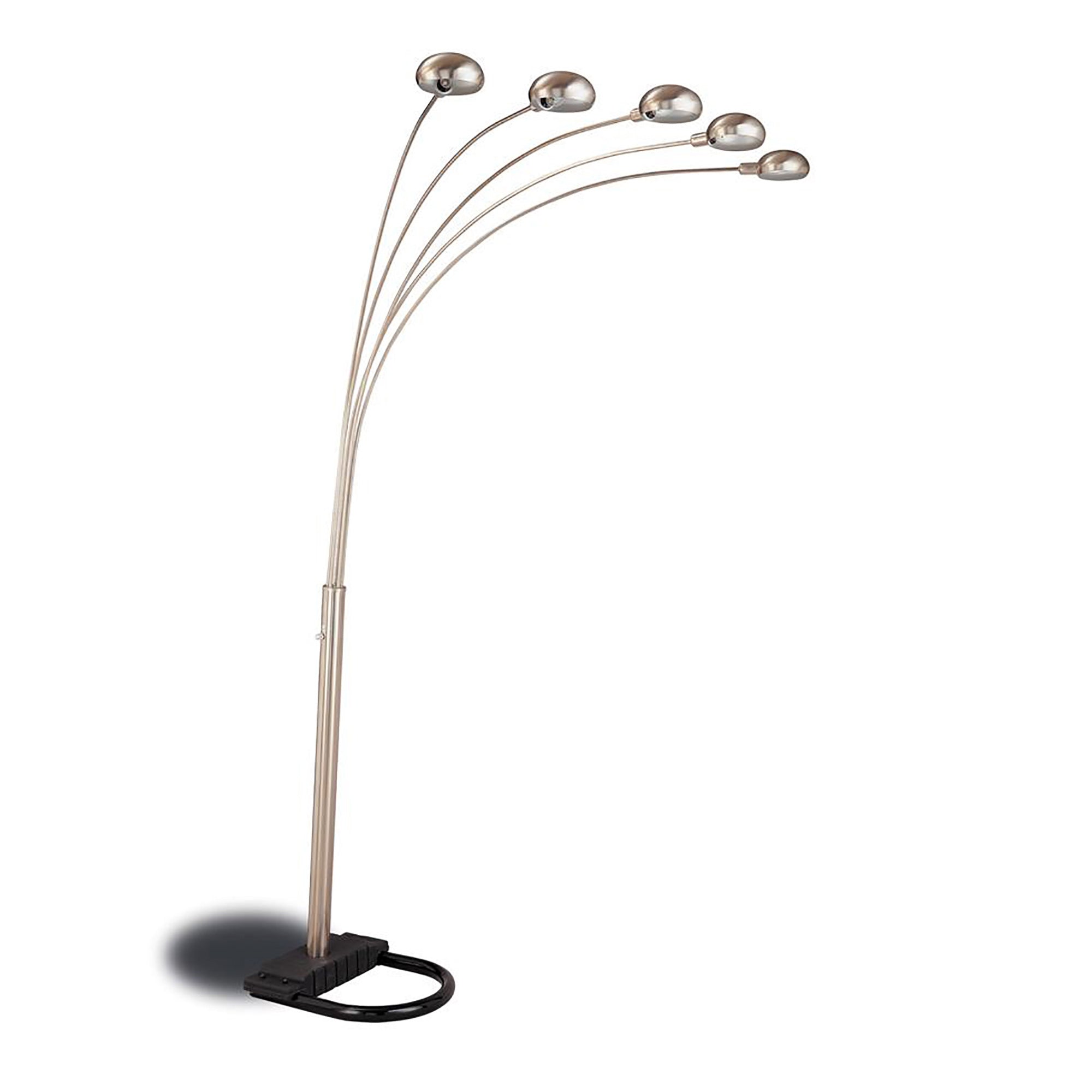 Chrome Five-Arm Floor Lamp with Curvy Dome Shades, Dimmer, 92" Height,