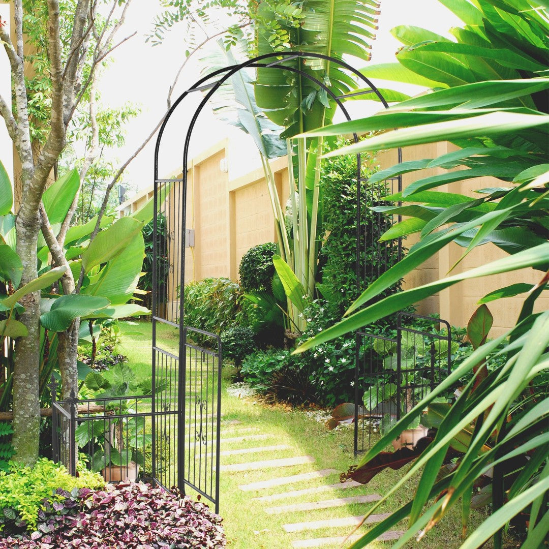 Outsunny 86" Metal Garden Arbor Arch With Trellis Sides, Lockable Gate