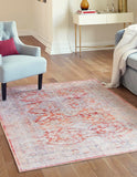 Unique Loom Timeless Thaddeus Machine Made Overdyed Rug Rust Red, Ivory/Violet/Orange 7' 7" x 10' 6"
