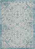 Unique Loom Outdoor Aztec Coba Machine Made Border Rug Teal, Ivory/Gray 6' 1" x 9' 0"