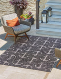 Unique Loom Outdoor Coastal Ahoy Machine Made Solid Print Rug Charcoal, Ivory/Gray 7' 10" x 11' 0"