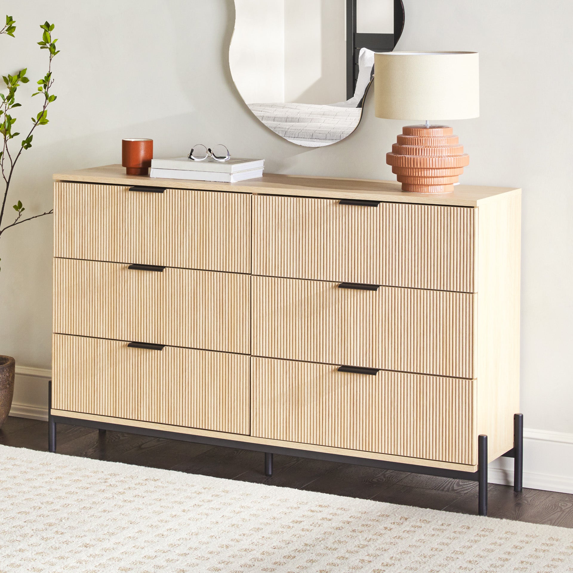 walker edison drawer mid century modern wood dresser Walker Edison Caramel Pine 6 -Drawer 52.0-in W Standard dresser in the Dressers department at Lowes.com