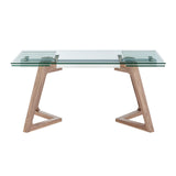 EuroStyle Donar 95" Extension Table Clear Tempered Glass Top and American Walnut Veneer Solid Wood Base 38836CLR-KIT