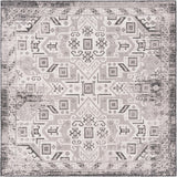 Unique Loom Outdoor Aztec Coba Machine Made Border Rug Charcoal Gray, Ivory/Gray 7' 10" x 7' 10"