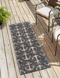Unique Loom Outdoor Coastal Ahoy Machine Made Solid Print Rug Charcoal, Ivory/Gray 2' 7" x 12' 0"