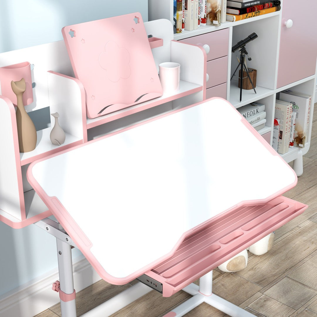 Qaba Kids Desk And Chair Set - Ergonomic Adjustable Study Desk With Ti