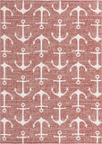 Unique Loom Outdoor Coastal Ahoy Machine Made Solid Print Rug Rust Red, Ivory/Gray 7' 1" x 10' 0"