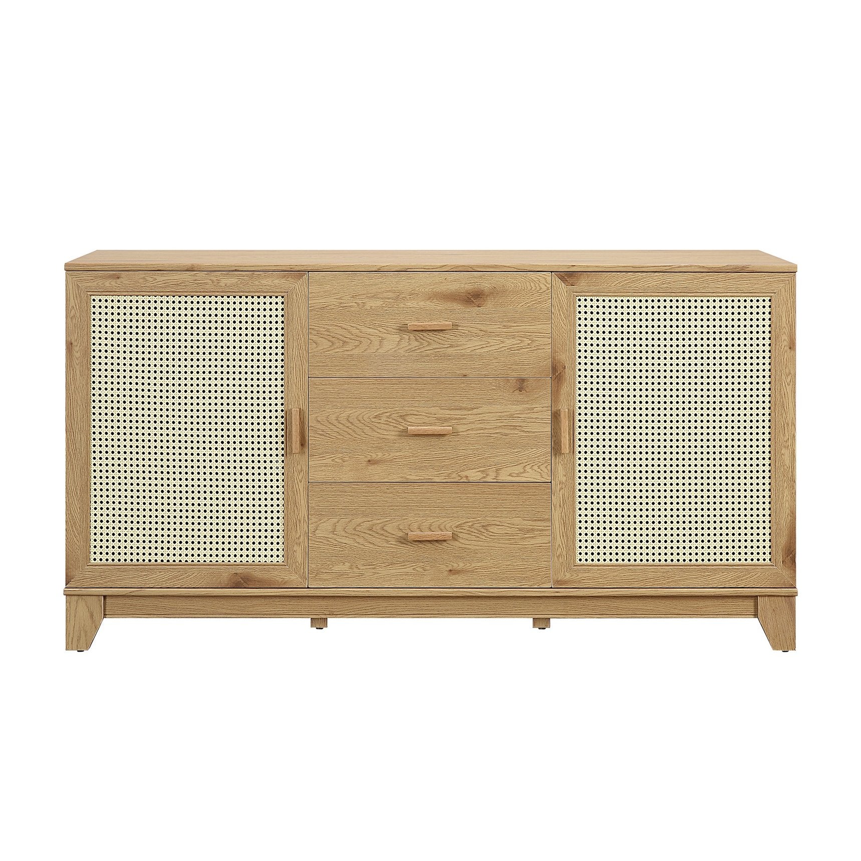 Sheridan 59" Sideboard In Natural With Cane Panels, 3 Drawers, 4 Compa