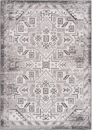 Unique Loom Outdoor Aztec Coba Machine Made Border Rug Charcoal Gray, Ivory/Gray 7' 1" x 10' 0"