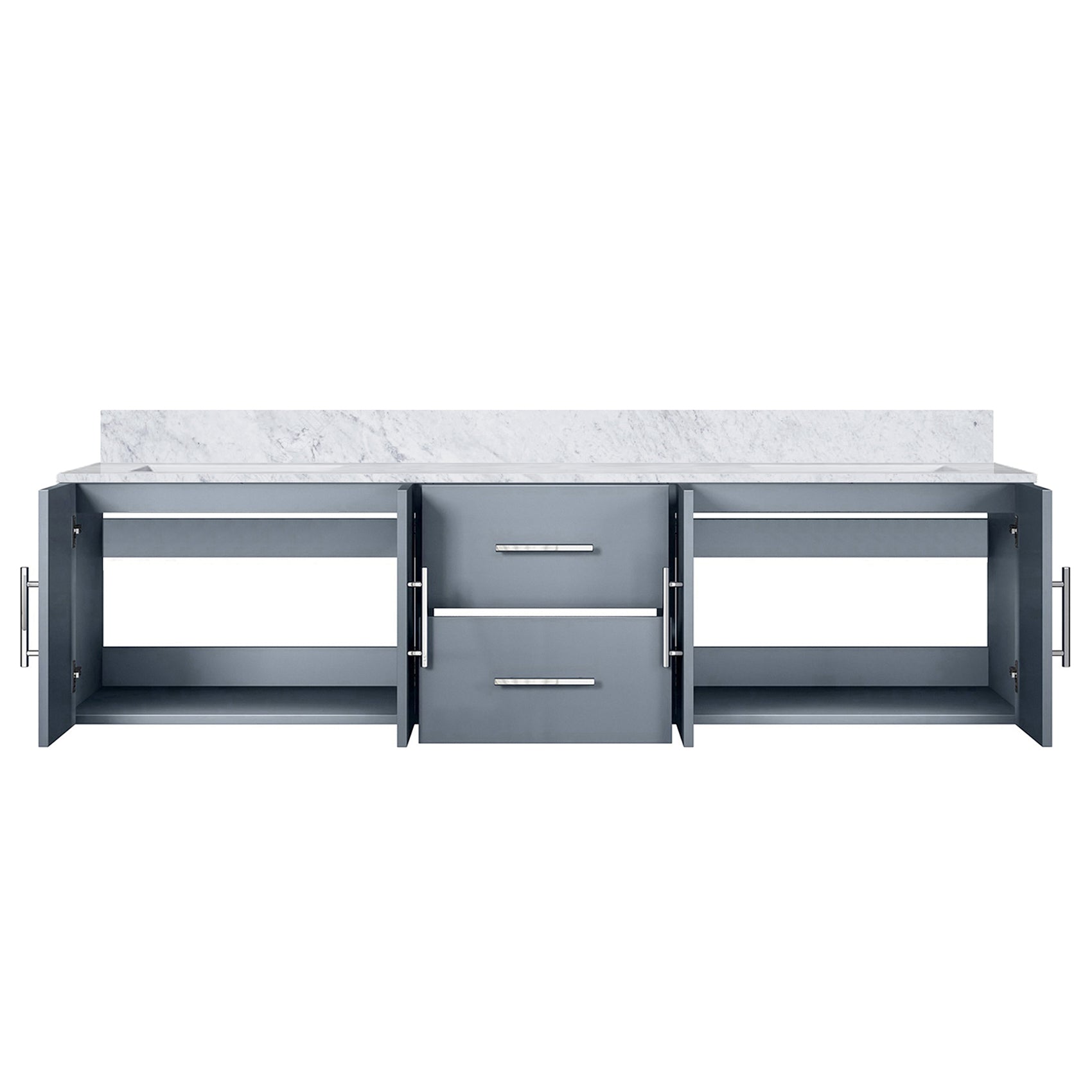 Dark Grey Double Bath Vanity With Elegant Carrara Marble Top – Spaciou