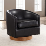 Comfort Pointe Irving Faux Leather Wood Base Barrel Swivel Chair Brown faux leather/brown base Wood frame construction and faux leather