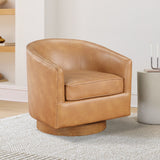 Comfort Pointe Irving Faux Leather Wood Base Barrel Swivel Chair Saddle faux leather/brown base Wood frame construction and faux leather