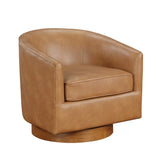 Comfort Pointe Irving Faux Leather Wood Base Barrel Swivel Chair Saddle faux leather/brown base Wood frame construction and faux leather