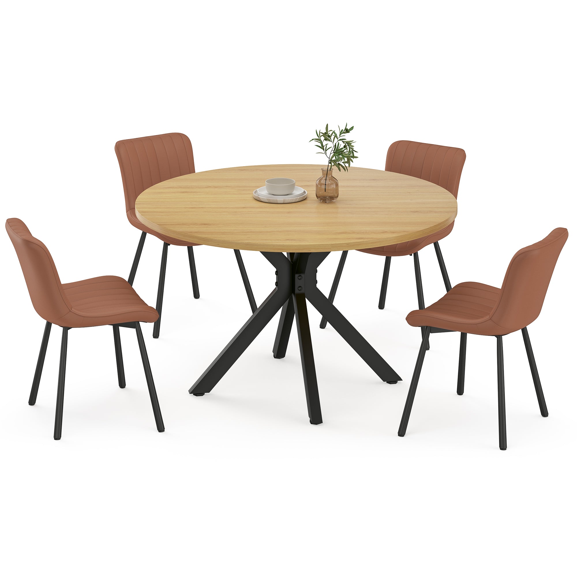 47 Inch Round Dining Table For 4-6 People, Mid-Century Modern Style, S