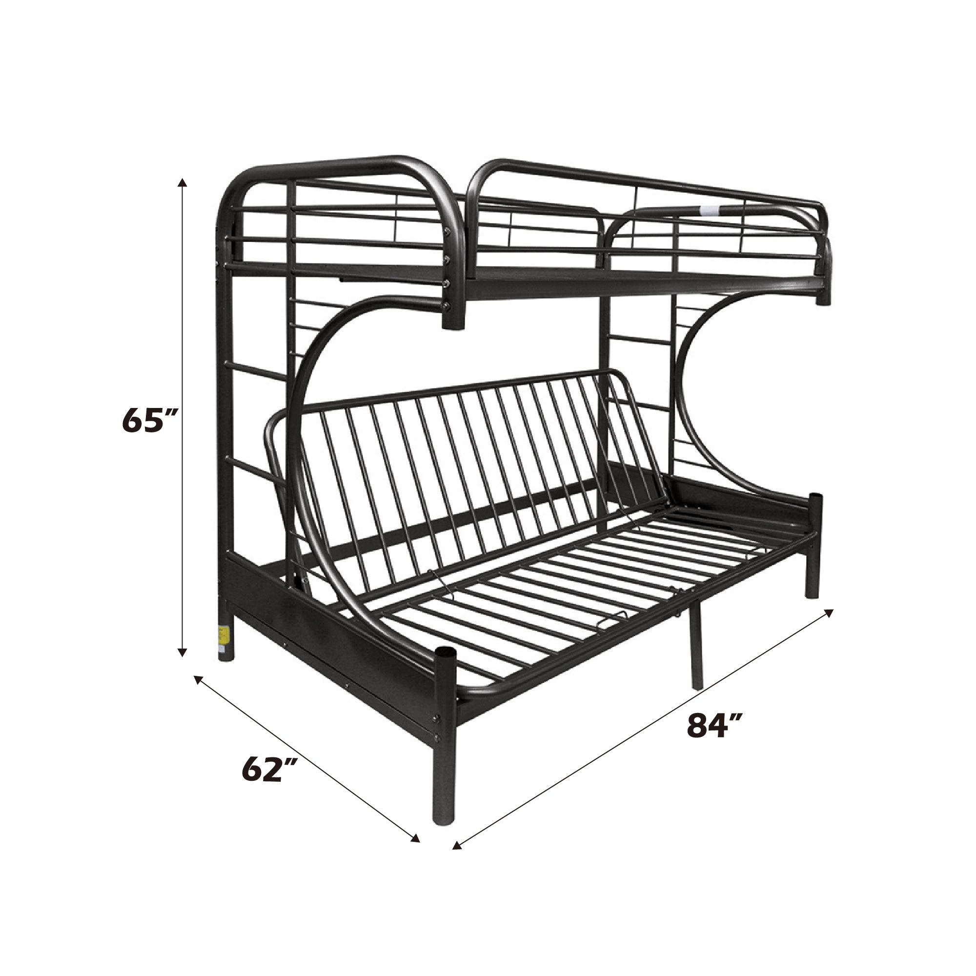 Eclipse Black Metal Twin Xl/Queen Futon Bunk Bed With Convertible Futo