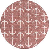 Unique Loom Outdoor Coastal Ahoy Machine Made Solid Print Rug Rust Red, Ivory/Gray 7' 10" x 7' 10"