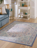 Unique Loom Whitney Milano Machine Made Medallion Rug Multi, Blue/Ivory/Light Green/Pink/Gold 7' 10" x 7' 10"