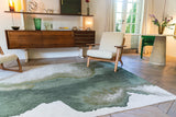 Louis de Pootere Meditation Lagoon 100% PET Poly Mechanically Woven Jacquard Flatweave Abstract Rug Palm Green 7'10"