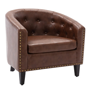 Hearth and Haven Ellie PU Leather Tufted Barrel Chair, Dark Brown