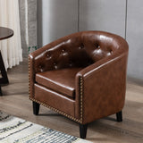 Hearth and Haven Ellie PU Leather Tufted Barrel Chair, Dark Brown