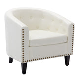Hearth and Haven Ellie PU Leather Tufted Barrel Chair, White