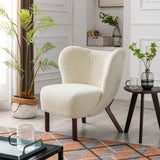Hearth and Haven Poppy Accent Chair Lambskin Sherpa with Tufted, Solid Wood Legs, Cream