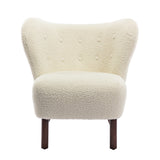 Hearth and Haven Poppy Accent Chair Lambskin Sherpa with Tufted, Solid Wood Legs, Cream
