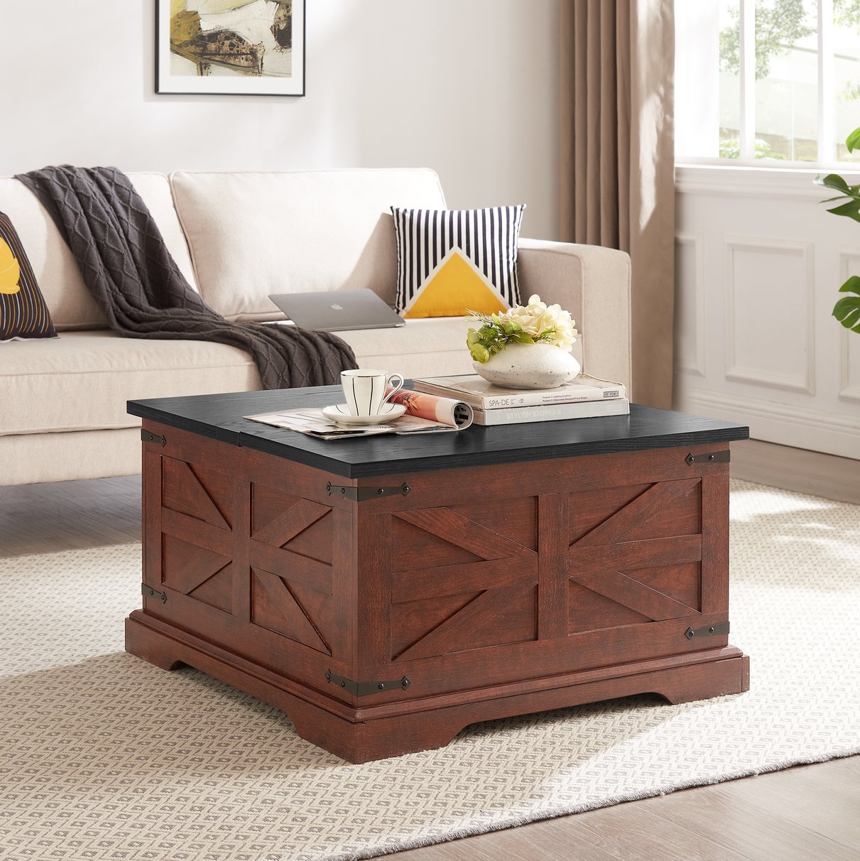 Farmhouse Coffee & End Table Set Barn Design Rustic Center Cocktail Ta