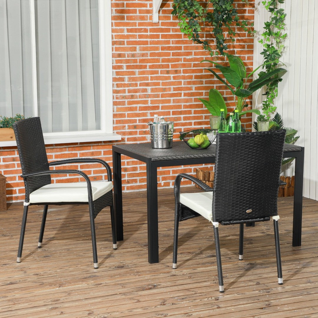 Outsunny Stackable Pe Rattan Outdoor Dining Chairs Set Of 2 With Cushi