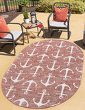 Unique Loom Outdoor Coastal Ahoy Machine Made Solid Print Rug Rust Red, Ivory/Gray 5' 3" x 8' 0"