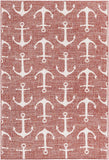 Unique Loom Outdoor Coastal Ahoy Machine Made Solid Print Rug Rust Red, Ivory/Gray 5' 3" x 7' 10"