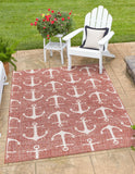 Unique Loom Outdoor Coastal Ahoy Machine Made Solid Print Rug Rust Red, Ivory/Gray 10' 0" x 13' 1"