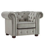 Homelegance By Top-Line Pietro Tufted Scroll Arm Chesterfield Chair Grey Velvet