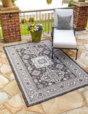 Unique Loom Outdoor Aztec Chalca Machine Made Border Rug Charcoal Gray, Ivory 6' 1" x 9' 0"