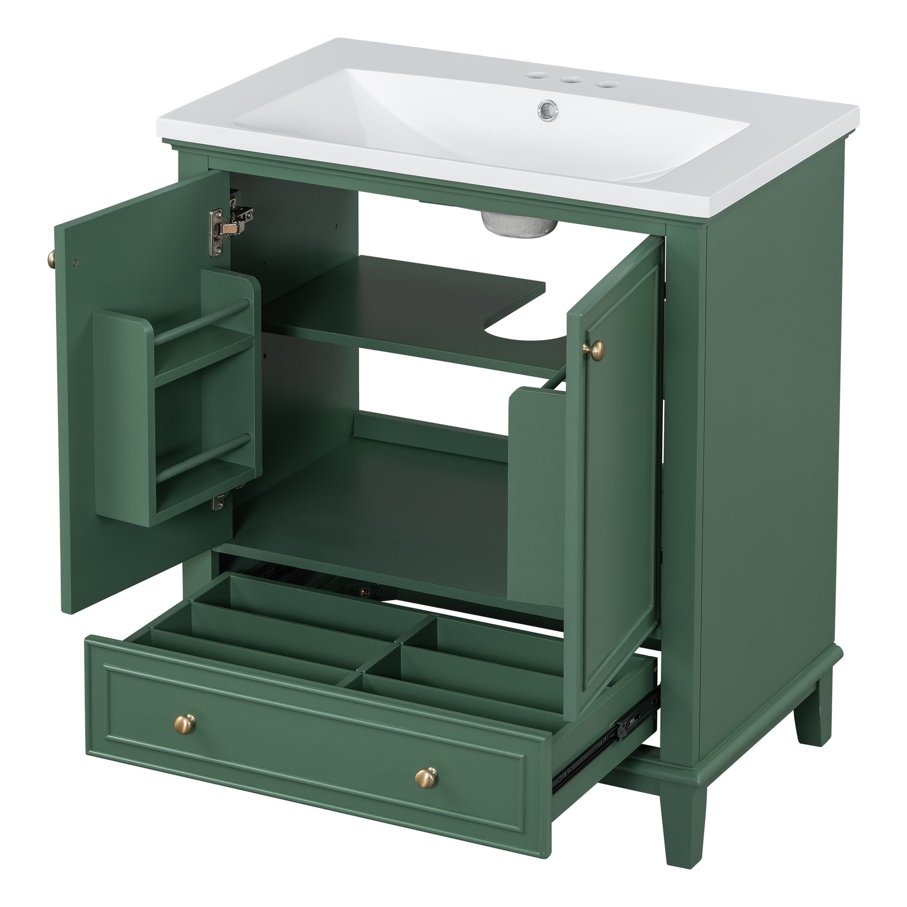 30" Stylish Dark Green Bathroom Vanity With Sink Combo, Durable Mdf, M