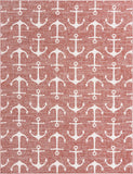 Unique Loom Outdoor Coastal Ahoy Machine Made Solid Print Rug Rust Red, Ivory/Gray 9' 0" x 12' 2"