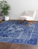 Unique Loom Timeless Peter Machine Made Abstract Rug Navy Blue,  7' 6" x 7' 7"