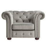 Homelegance By Top-Line Pietro Tufted Scroll Arm Chesterfield Chair Grey Velvet