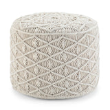 Round Pouf with Macrame Woven Natural Pattern