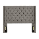 Homelegance By Top-Line Thorin Wingback Button Tufted Linen Fabric Headboard Grey Linen