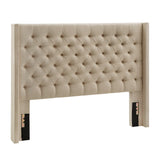 Homelegance By Top-Line Thorin Wingback Button Tufted Linen Fabric Headboard Beige Linen
