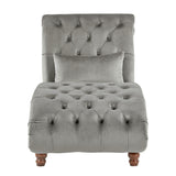 Homelegance By Top-Line Pietro Tufted Oversized Chaise Lounge Grey Velvet