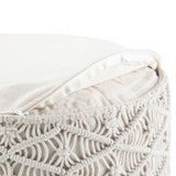 Hearth and Haven Round Pouf with Macrame Woven Natural Pattern B136P159319 White
