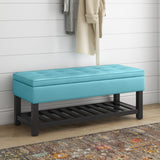 Hearth and Haven Upholstered Faux Leather Storage Ottoman with Tufted Top and Open Bottom Shelf B136P158558 Blue
