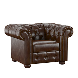 Homelegance By Top-Line Pietro Tufted Scroll Arm Chesterfield Chair Brown Bonded leather