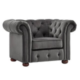 Homelegance By Top-Line Pietro Tufted Scroll Arm Chesterfield Chair Dark Grey Linen